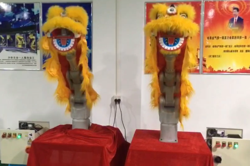 Robot arm lion dance performance